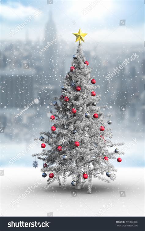 Composite Image Christmas Tree Falling Snow Stock Illustration