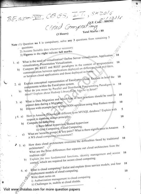 Cloud Computing Previous Year Question Paper Cloud Computing