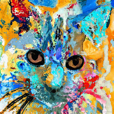 Colorful Cat Art Meow Sharon Cummings Painting By Sharon Cummings Fine Art America