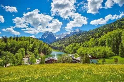 Lake Germany Summer Clouds Green House Wildflowers Mountain Forest