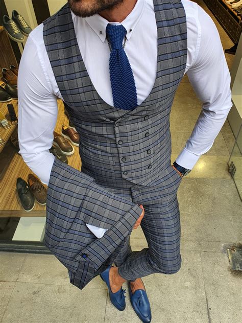 buy gray slim fit plaid suit by with free shipping