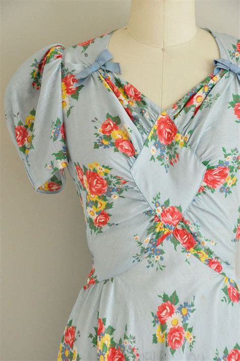 Vintage 1930s Dress 30s Floral Cotton Gown By Simplicityisbliss