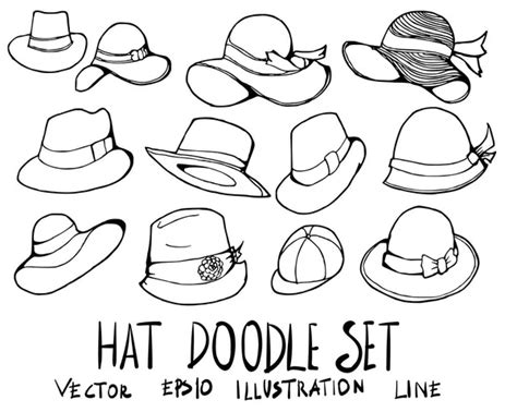 Set Of Hat Illustration Hand Drawn Doodle Sketch Line Vector Eps