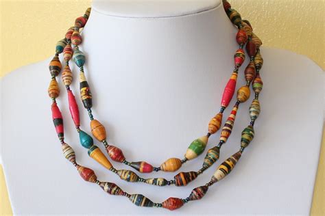 Multi Color Paper Beads Necklace Extra Long By Mapenzigems