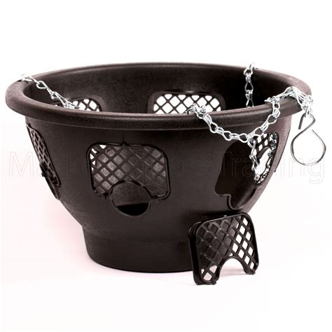 2 X Easy Fill Plastic Hanging Basket Black 12inch 6 Hole Tough Garden