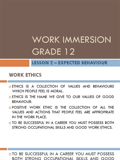 Work Immersion Grade 12 Lesson 2 Expected Behaviour Pdf Loyalty