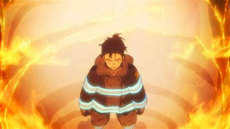An Anime Character Standing In Front Of A Fire