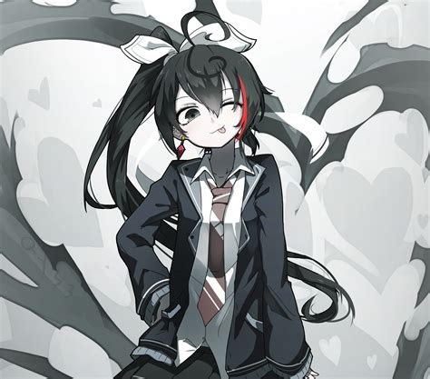 Anime Anime Girls Tongue Out Tie Dark Hair Dark Eyes Wallpaper