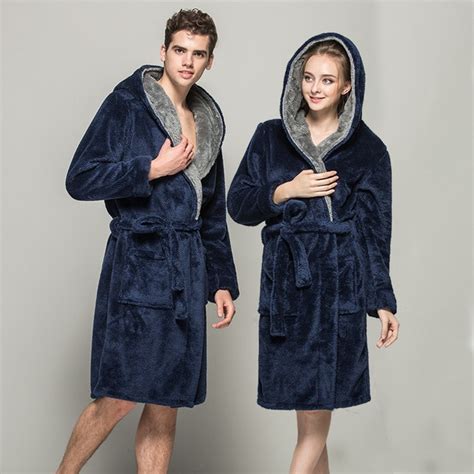 Winter Lovers Bathrobe With Hooded Couple Robe Flannel Warm Bath Robes