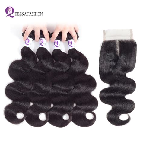 Indian Body Wave Hair 4 Bundles With Closure 100 Human Hair Body Wave