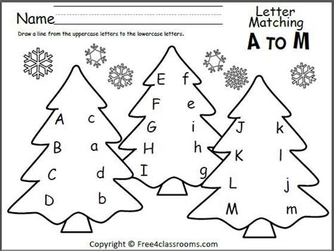 Tree Letter Matching A To M Preschool Christmas Worksheets Christmas