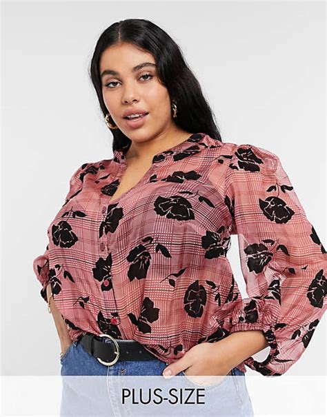 Koko Flocked Floral Sheer Shirt In Pink Asos