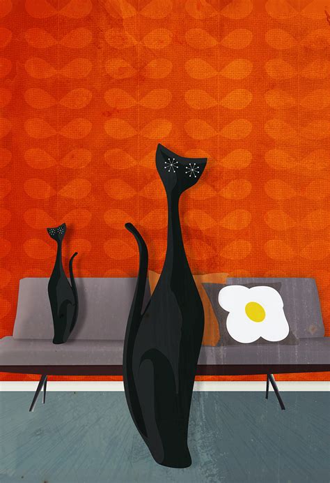 Mid Century Modern Print Cats Abstract Art Print Poster Giclee On