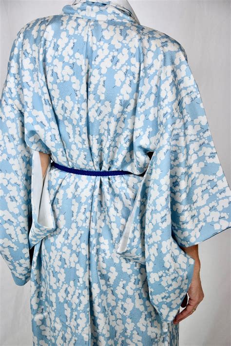 Japanese Vintage Kimono Robe Silk In A Wonderful Blue With Free Obijime