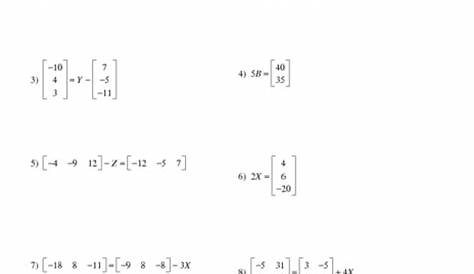 matrix equations worksheet