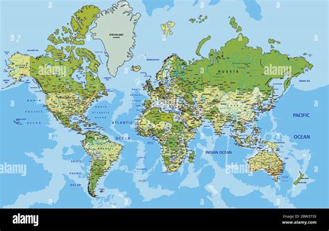 Highly Detailed Political World Map With Labeling Vector Illustration