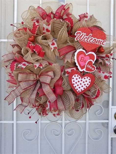 Beautiful Valentine Mesh Wreath Burlap Bow Red And Burlap Colors Be