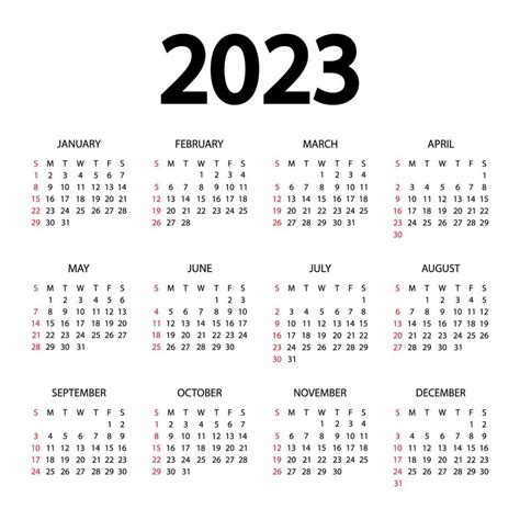 Calendario 2023 Año Ilustración Vectorial La Semana Comienza El