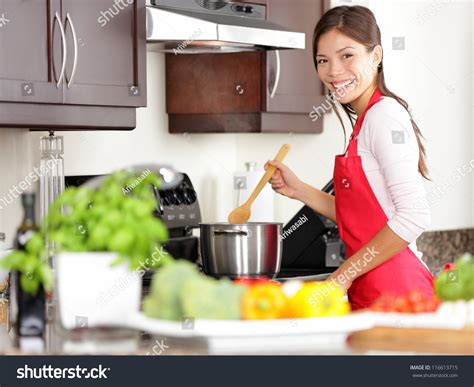 Cooking Woman Kitchen Stirring Pot Making Stock Photo 116613715