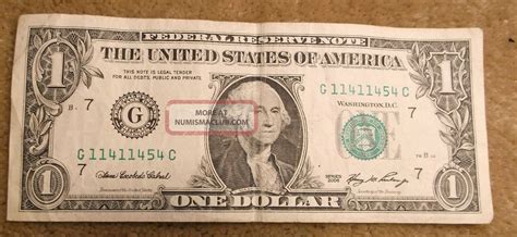 114 114 1 Repeating Repeater Fancy Unique Serial Number One Dollar