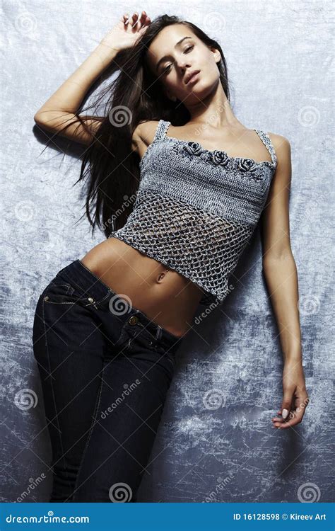 Beautiful Glamour Woman Posing In Blue Stock Photo Image Of Glamour