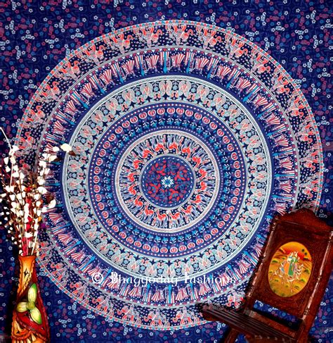 A lovely mix of blues and biscuit browns. Blue Round Elephant Boho Dorm Wall Tapestry Bedspread ...