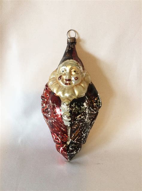 S Antique German Christmas Ornament Diamond Clown Figural Mercury Glass Clown Ornament