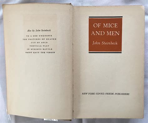Of Mice And Men By Steinbeck John Very Good Hardcover 1937 1st