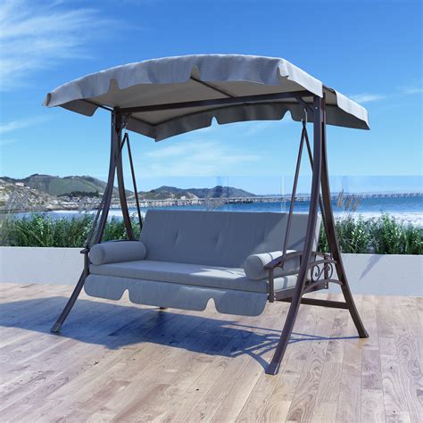 Sometimes they even come with a canopy that can be used to block out the sun and other elements, replicating a similar environment to having a covered porch or pergola that it would hang. CorLiving Nantucket Daybed Patio Swing in Charcoal and Grey