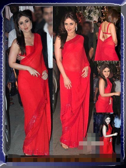 Kareena Kapoor Lookin Gorgeous In A Red Georgette Saree Wd Sequins Border By Manish Malhotra