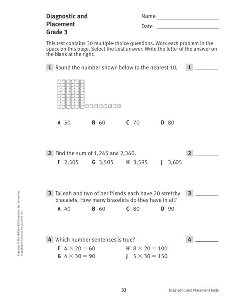 Grade 4 Math Diagnostic Assessment Part 1 Worksheet Live Worksheets