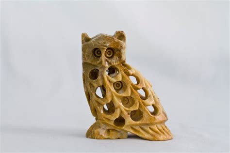 Hand Carved Stone Owl With Baby Owl Inside
