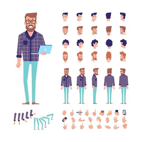 Premium Vector Hipster Man For Animation With Various Hairstyles