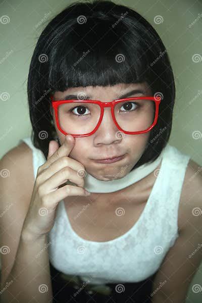 cute asian girl wearing glasses stock image image of cheeky elegance 9185973