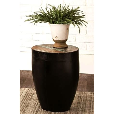 Shop Black Iron Drum Shaped Accent Side Table With Natural Reclaimed