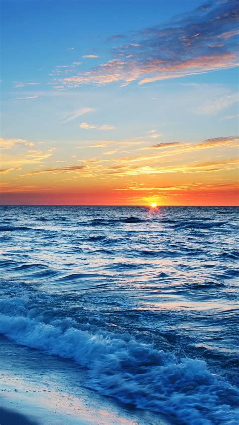 Обои море закат берег горизонт океан на телефон Android 1080x1920