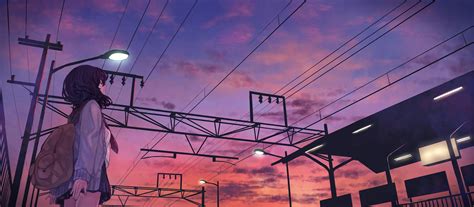 Train Station Anime Girls Sunset Waiting Wallpaper Anime Wallpaper Better