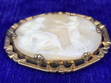 Antique 14k Gold Carved Shell Cameo Brooch Pin 92g 16 X 15