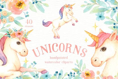 Unicorns Watercolor Clip Art Animal Illustrations Creative Market