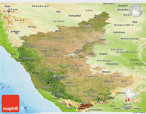 Karnataka map with social distancing. Satellite Panoramic Map of Karnataka, physical outside