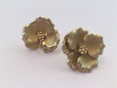 Vintage Gold Flower Earrings Vintage Gold Earrings Circa 1950 T