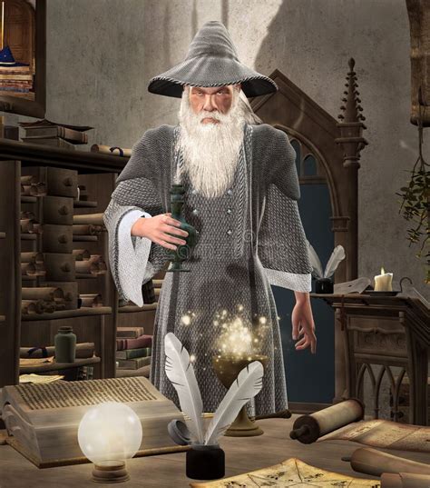 Old Wizard In His Secret Working Place Stock Illustration
