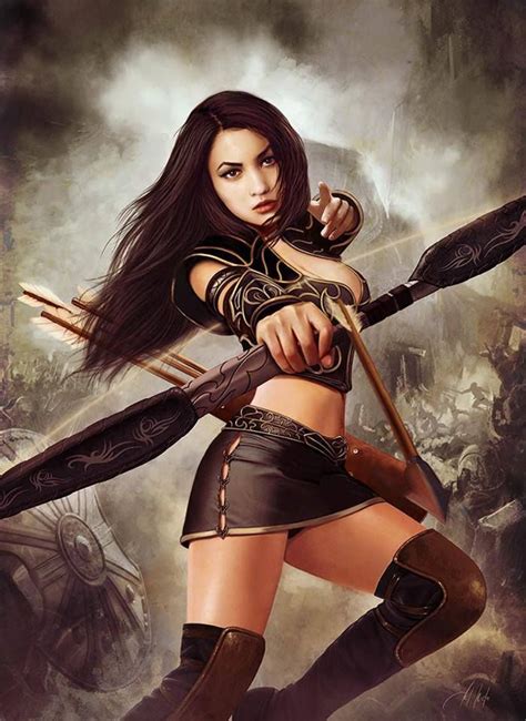Beautiful Woman Girl Warrior Bow And Arrow Fantasy Art Warrior