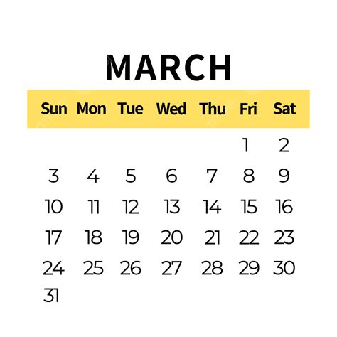 March 2024 Calendar Yellow Simple Style Vector 2024 Calendar Simple