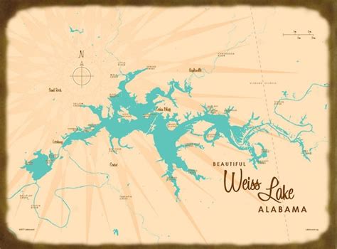 Weiss Lake Al Map Wood Or Metal Sign