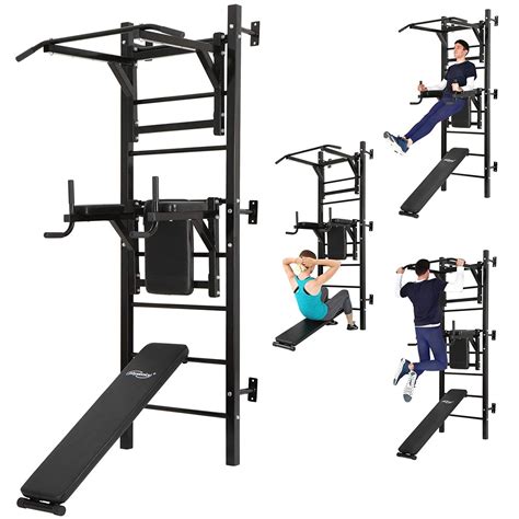 physionics fitness pull up chin ups leg raise dip workout station wall mounted power rack home