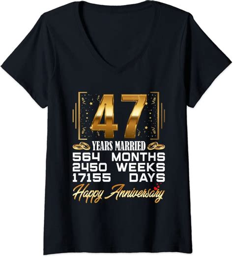 Womens 47 Years Married Funny 47th Wedding Anniversary V Neck T Shirt
