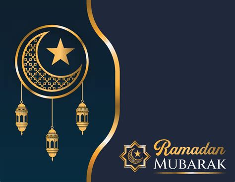 Ramadan Mubarak Banner With Gold Crescent Moon Star And Lantern