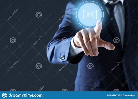 Electronic Mail Businessman Pointing At Virtual Image Of Envelope