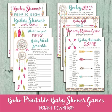 Boho Baby Shower Games Package 8 Printable Baby Shower Games Etsy